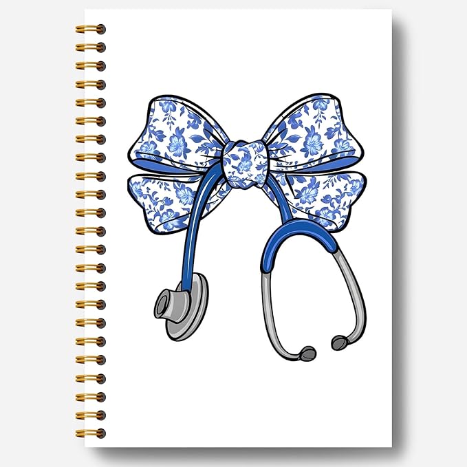 Chinoiserie Floral Bow Nurse Notebook, Nurse Gifts for Women Journal, Nurses Appreciation Gifts Journal, Medical Stethoscope Nursing Hardcover Spiral Notebooks 5.5x8.3 Inch