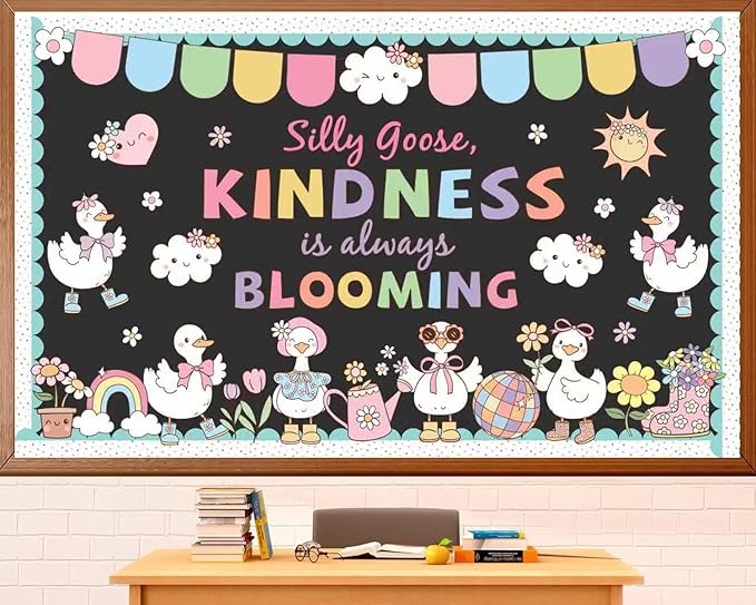 Spring Classroom Bulletin Board Set Spring Classroom Bulletin Board Set Kindness Blooming Silly Goose Sun Flowers Rainbow Cutouts Back to School Supplies for Office Sunday School Wall Door Decor