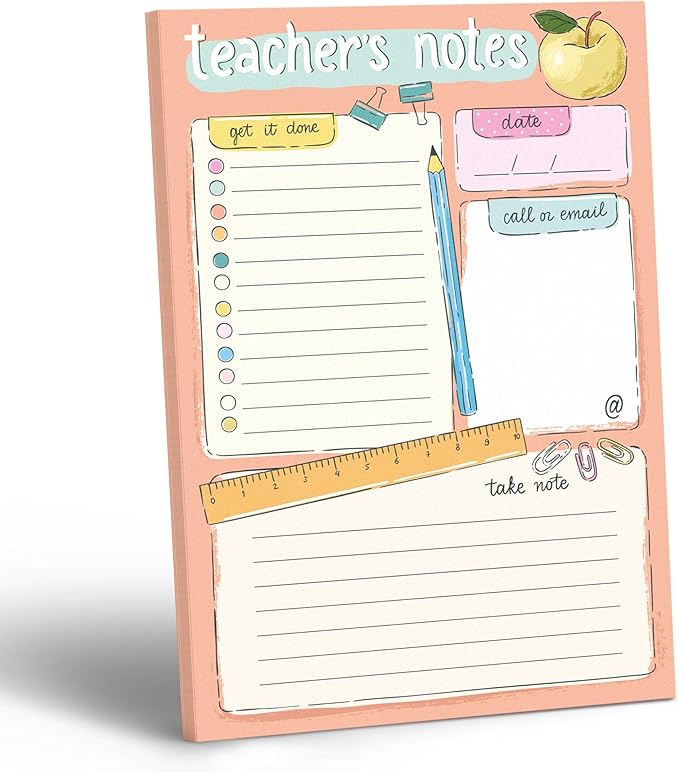 Sweetzer & Orange Teacher Planner Pad – Weekly Undated Lesson Planner for Teachers – 60 Tear-Off Sheets – 9” x 6” Compact Desk Notepad with Notes and Contact Section – Stylish Peach Border