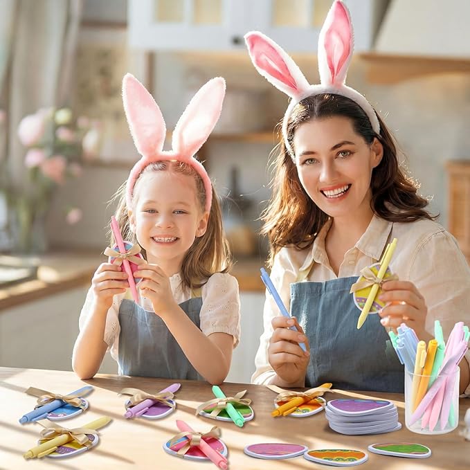 24 Set Easter Eggs Sticky Notes and Pens Set Easter Gifts Colorful Eggs Self Sticky Note Memo Pads with Pens for Classroom Office Supplies Goodies Bag Basket Stuffer Prizes