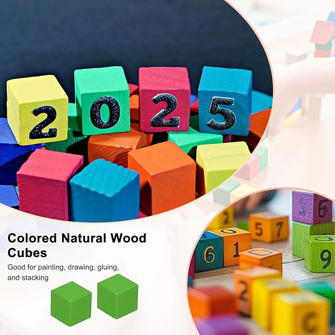 50-Pack DIY Wooden Cube, 0.6 Inch(1.5 Cm) Colored Natural Wood Blocks for Crafts Making Puzzle Games/Wedding/Home Decor/Dice/Building, Square Blank Block [Green]