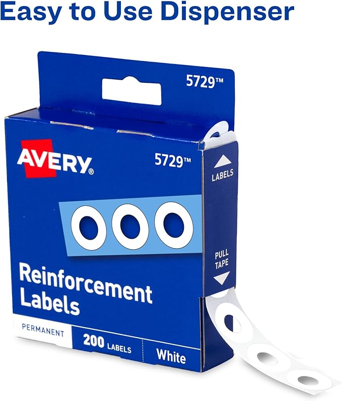 Avery Reinforcement Labels, 1/4" Diameter, Permanent Adhesive, White, Non-Printable, 6 Packs, 1,200 Page Reinforcement Stickers (21919)