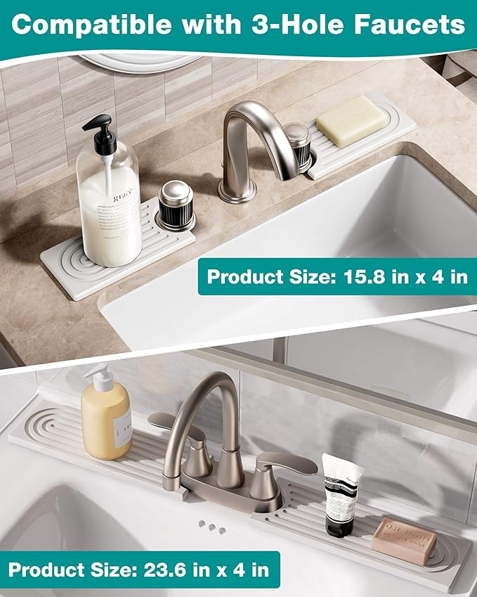 Stone Faucet Mat for Kitchen Sink, Diatomite Sink Protectors - Prevent Moisture Drying Stone Tray Fit Kitchen Counter & Bathroom Counter (White, 23.6" x 4")