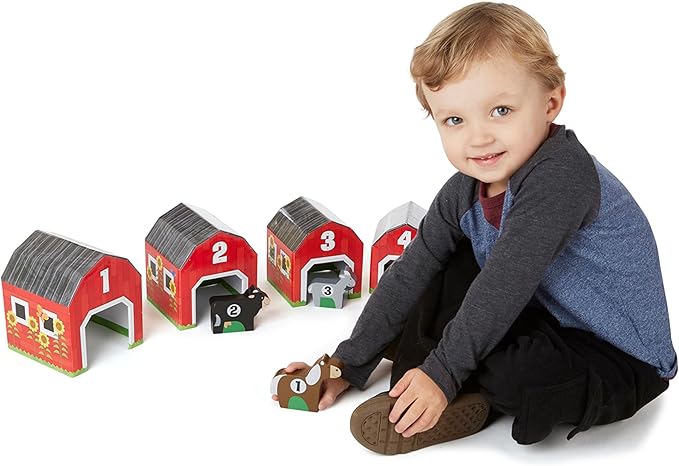 Melissa & Doug Nesting and Sorting Barns and Animals with 6 Numbered Barns and Matching Wooden Animals
