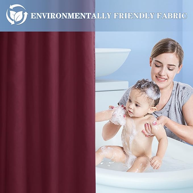 Nasitos Fabric Shower Curtain Liners 2 Pack - W72 x H72 - Washable & Water Resistant Lightweight Cloth Shower Liner for Bathroom, Soft Hotel Quality, Standard Size (Burgundy, 4 Magnets Included)