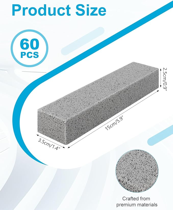 60 Pcs Pumice Stone for Toilet Cleaning Bowl, Pumice Scouring Stick Pad Hard Water Stain Remover,Cleaning Stones for Toilet, Stove, Oven, Bathroom, Grill, Kitchen, Sinks
