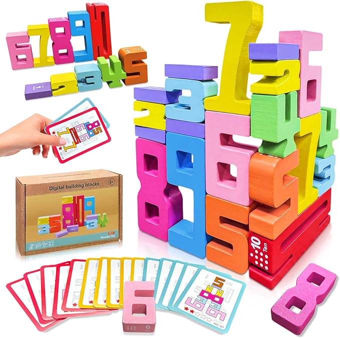 Wooden Number Building Blocks, 20Pcs Digital Building Blocks from 1 to 10, Easter, Party Favors, Stocking Stuffers, Classroom Must Haves, Back to School Supplies, School Supplies
