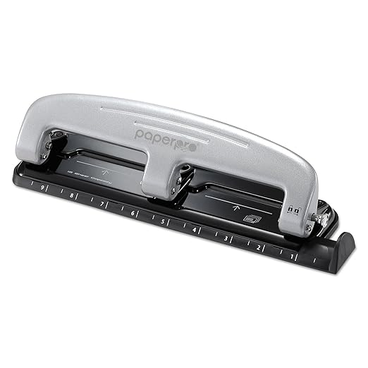 Bostitch Office inPRESS 12 Reduced Effort Three-Hole Punch, Silver/Black (2101)