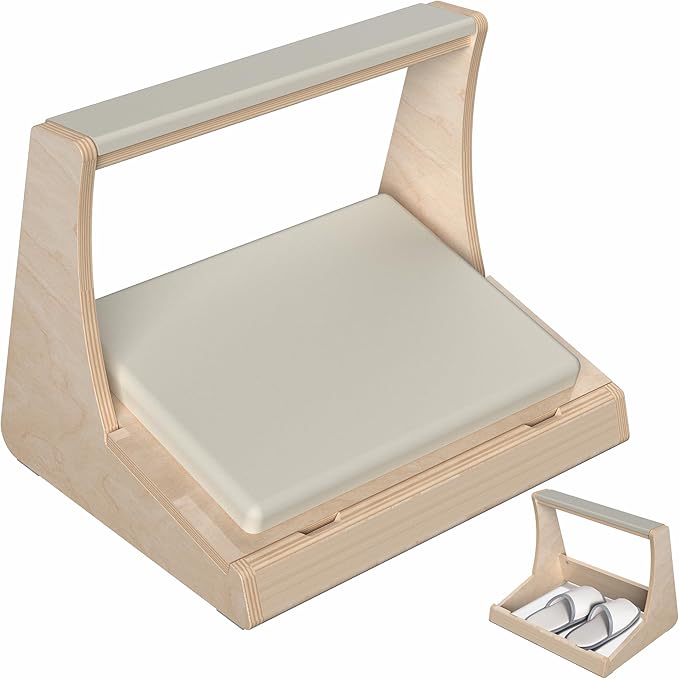 VIVO Under Desk Footrest with Hidden Storage Compartment for Shoes, Tilting Platform and Leg Rest with Thick Padding, Light Wood, STAND-FT03