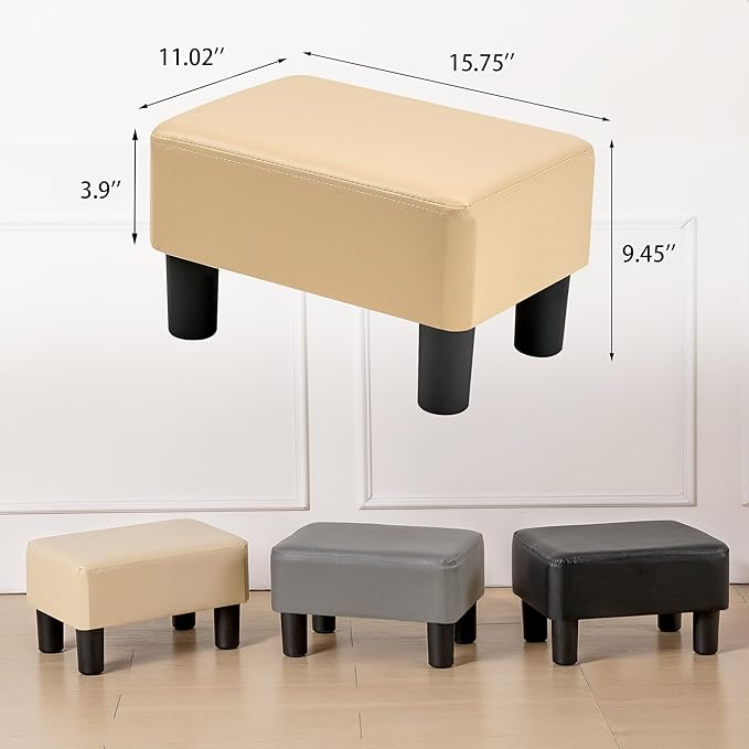 VECELO Small Foot Stool Ottoman, PU Foot Rest with Legs, Rectangle Footrest for Living Room Couch, Beige