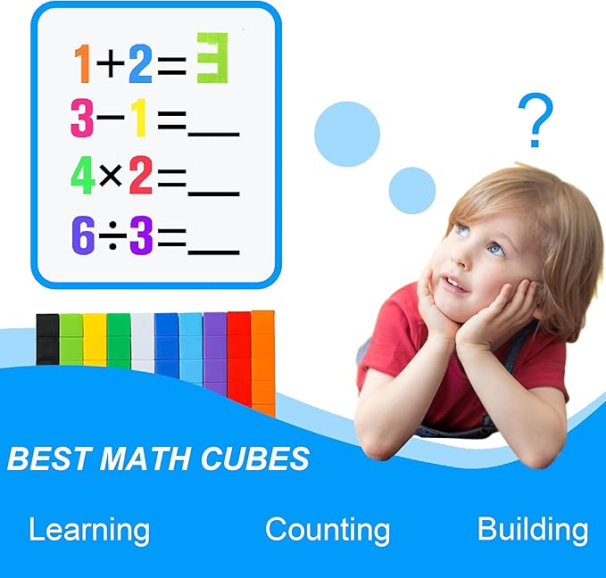 Math Manipulatives Linking Cube Toys For Kids 300 Cubes, Educational Counting Toys Classroom Learning Supplies, Preschool Plastic Counting Blocks for Kindergarten Homeschool Learning, Kids Ages 3+