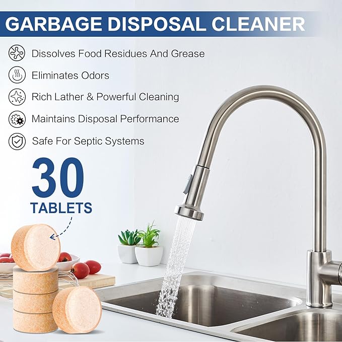 Treeroot 30 Pack Garbage Disposal Cleaner Tablets, Deodorizer, Foaming Sink Cleaner, Fresh Citrus Foaming Tablets for Garbage Disposal, Clean Kitchen Sink and Eliminate Odors, 1 Year Supply