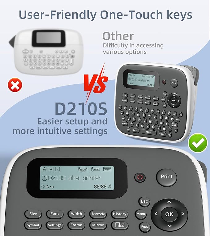 Label Maker Machine with Tape, Label Maker Waterproof Labels 12mm, D210s Laminated Labeler Machine, Multi Icons Borders & One-Touch Keys, Labelmaker for Home Use/School Office Supplies