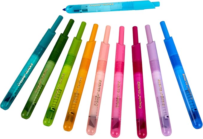 Crayola Clicks Retractable Markers - Bold (10ct), Essential Easter Basket Stuffers, Spring Craft Supplies, Gifts for Kids & Toddlers, No Dry Washable Markers for Kids