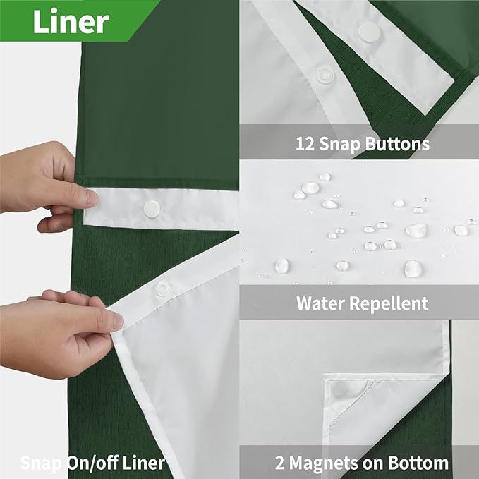 Extra Long No Hooks Needed Linen Textured Shower Curtain with Snap-in Fabric Liner Set,White Hotel Luxury Decor Shower Curtains for Bathroom,Waterproof & Washable,71Wx86H,Emerald Green