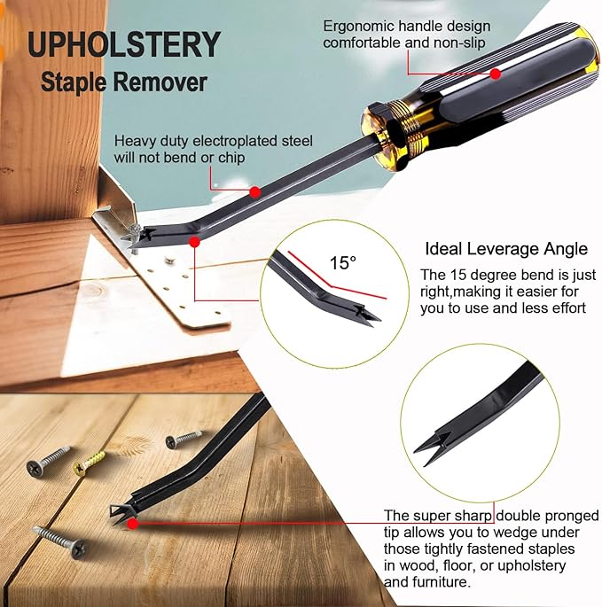 3Pcs Upholstery and Construction Staple Remover with Heavy Duty Staple Puller Remover, Tack Puller Tool, Carpet Nail Remover, for Furniture Floors Wall Wooden Case Carton Photo Frame
