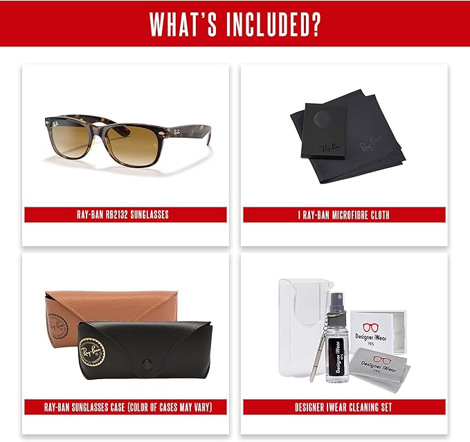 Ray-Ban RB2132 NEW WAYFARER 55MM Square Sunglasses For Men For Women +BUNDLE with ACCESSORY EYEWEAR KIT