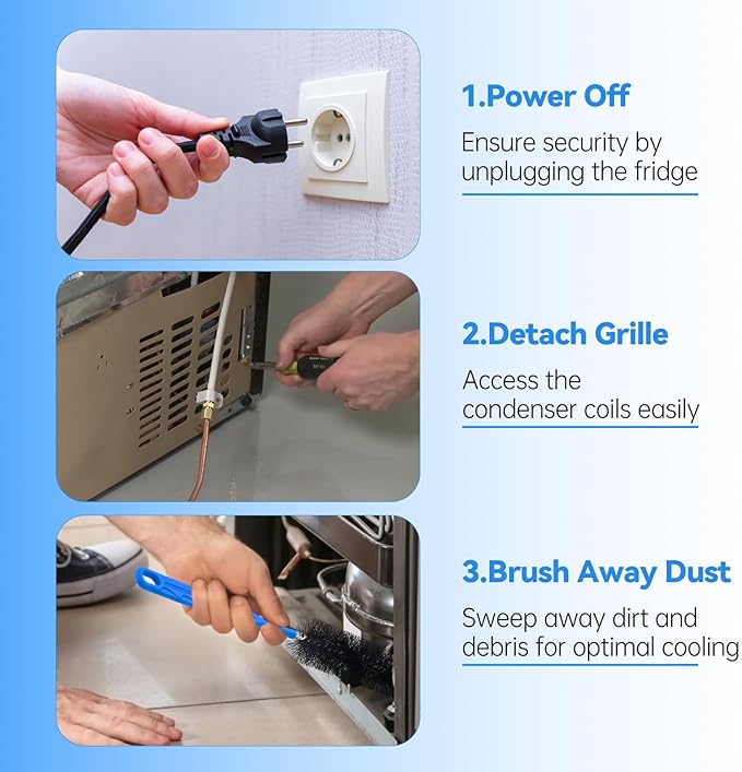 3 PCS Refrigerator Coil Cleaning Brush, Flexible Cleaner Brush Set for Refrigerator Coil, Multi-Use Lint and Dust Remover, with Crevice, Long and Detailing Brushes, Cleaning Tool Set