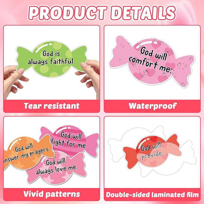 Valentine's Day Sweet Candy Bulletin Board Set Christian Classroom Decorations Valentines Religious God’s Promises Candy Paper Cutouts for Sunday School Church Office Home Chalkboard Wall Door Decor