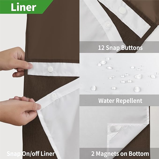Extra Long No Hooks Needed Linen Textured Shower Curtain with Snap-in Fabric Liner Set,White Hotel Luxury Decor Shower Curtains for Bathroom,Waterproof & Washable,71Wx86H,Brown