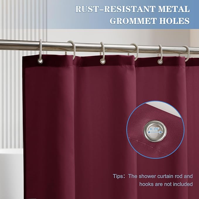 Nasitos Fabric Shower Curtain Liners 2 Pack - W72 x H72 - Washable & Water Resistant Lightweight Cloth Shower Liner for Bathroom, Soft Hotel Quality, Standard Size (Burgundy, 4 Magnets Included)