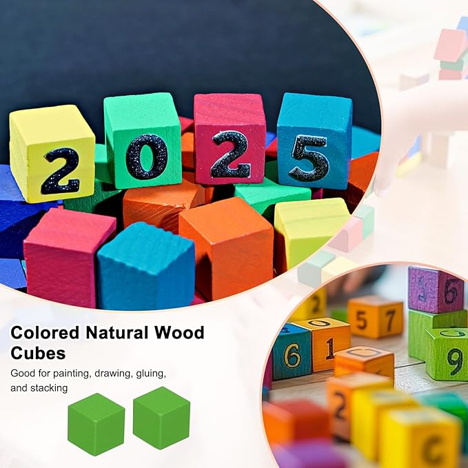 50-Pack DIY Wooden Cube, 0.4 Inch(1 Cm) Colored Natural Wood Blocks for Crafts Making Puzzle Games/Wedding/Home Decor/Dice/Building, Square Blank Block [Green]