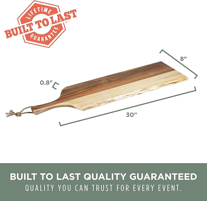 PICNIC TIME Artisan 30" Acacia Charcuterie Board with Raw Wood Edge, Wooden Cutting Board with Handle, All-Purpose Serving Platter, Decorative and Reversible Serving Plank (Acacia Wood)