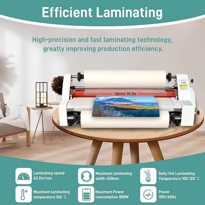 18inch Cold Hot Roll Laminator with 2 Rolls of Thermal Laminating Film (1 Inch Core, 0.8 mil,17.3in W×656ft L), V480 Laminating Machine, Single & Double-Sided Thermal Laminator, Digital Display, 110V