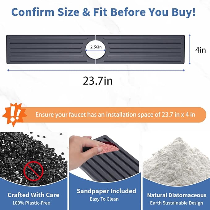 Faucet Mat for Kitchen Sink, Water Absorbent Kitchen Faucet Mat, Durable Sink Splash Guard with Raised Feet, Diatomite Fast Drying Kitchen Sink Faucet Mat, Stone Drying Tray for Bathroom Counter