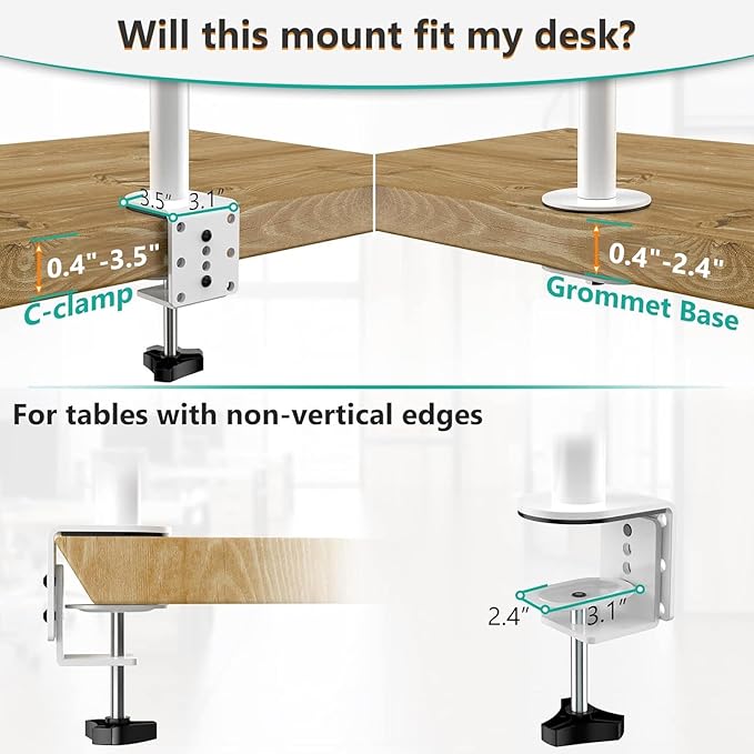 WALI Laptop Desk Mount for 17 inch Notebook, Adjustable Single Monitor Arm with Laptop Holder for 32 inch Screen, Laptops Stand with Ventilated Tray, Up to 22 Lbs, (M00LP-W), White