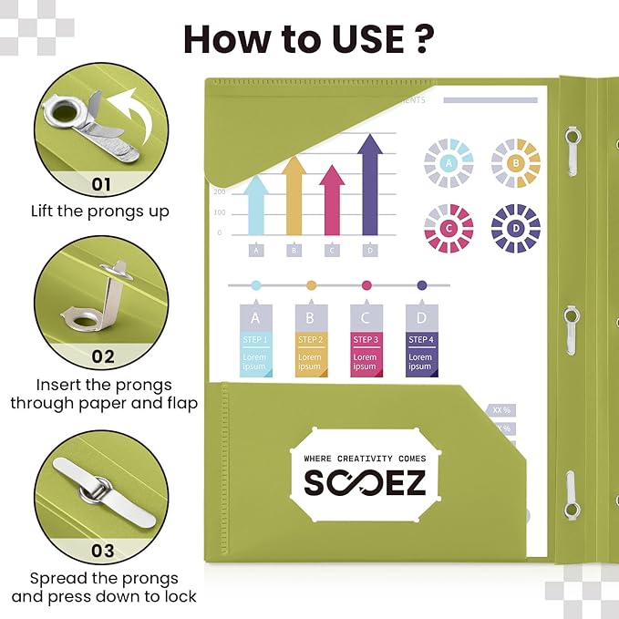 Sooez Folders with Pockets and Prong, 6 Pack, Green Colors, File Folders with Prongs, 2 Pocket Folders Bulk, Plastic Folder for School College Supplies, Aesthetic Nursing Cute School Supplies