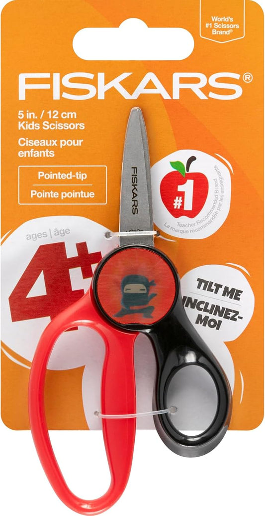 FISKARS Magic Morph Kids Scissors - Image Moves when Tilted - Pointed-tip for Ages 4+ - Fun Ninja Design - Back to School Supplies