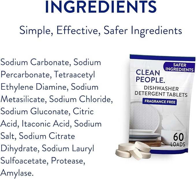 The Clean People Dishwasher Tablets - Cuts Grease & Rinses Sparkling Clean - Residue-Free - Phosphate Free Dishwashing Tablets (120 Count, Fragrance Free)