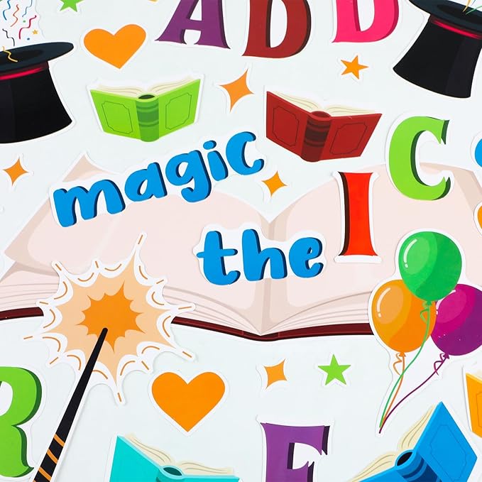 gisgfim Reading is Magic Bulletin Board Decorations Set Classroom Colorful Book Bulletin Board Motivational Reading Cutouts Bulletin Board Borders Decor for School Library Chalkboard Wall(Magic)