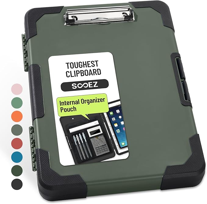 Sooez Toughest Clipboard with Storage, Internal Pen Pouch Included, Letter/ A4 Size, Shockproof Heavy Duty Plastic Clip Boards 8.5x11”, High Capacity Clipboards Box Case for Contractor Trucker Driver