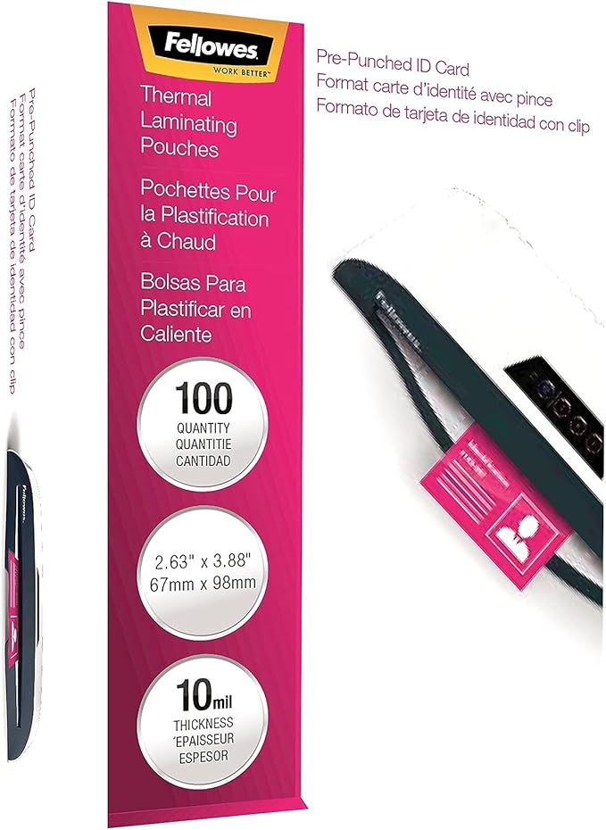 Fellowes, Hot Laminating Pouches, 10 Mil, ID Card, 100 per Pack (52051)