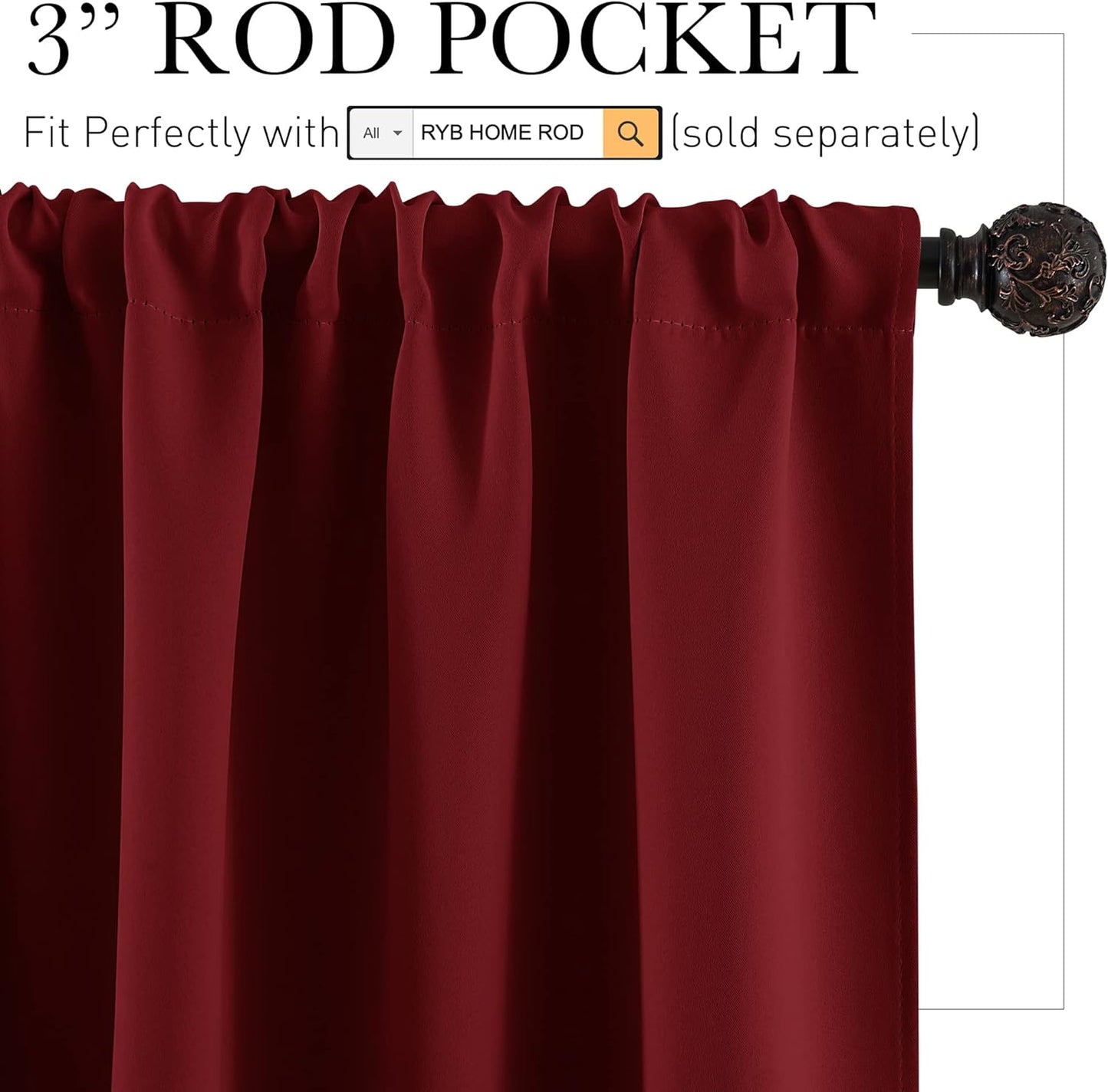 RYB HOME Short Curtains Blackout - Small Window Decor Privacy Thermal Insulated Drapes for Baby Bathroom Basement, W52 x L36, Burgundy Red, Set of 2