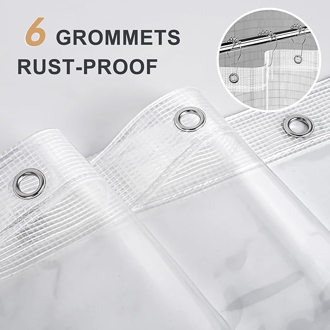 AmazerBath Heavy Duty Stall Shower Curtain Liner 12 Gauge, 36 x 72 Inches Clear Weighted Plastic Shower Liner with 2 Weighted Stones and 6 Rustproof Metal Grommet