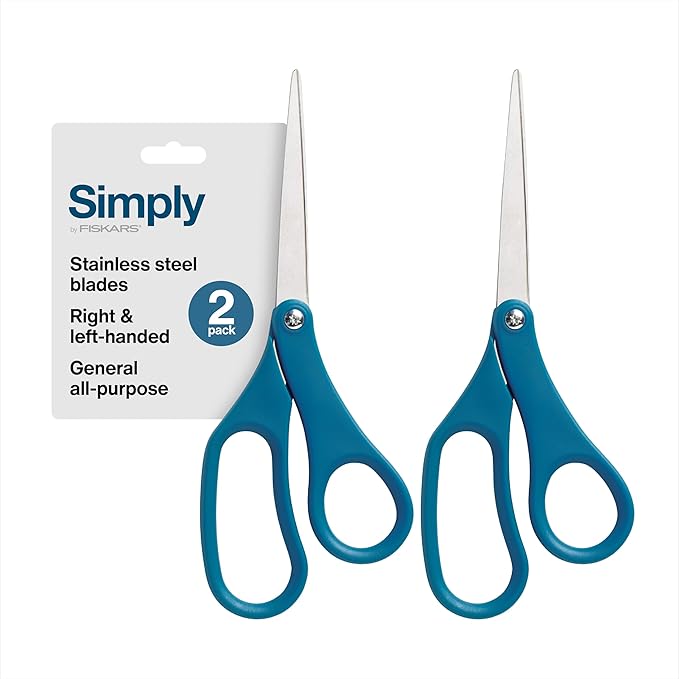 Fiskars 8" Scissors for Home & Office (2-Pack), Stainless Steel Scissors, All Purpose Cutting for Home, Arts & Crafts, Blue