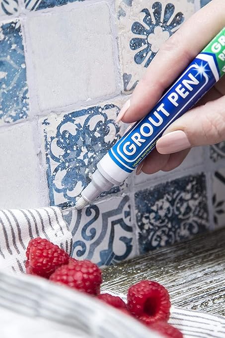 Grout Pen Light Grey Tile Paint Marker: Waterproof Grout Paint, Tile Grout Colorant and Sealer Pen - Light Grey, Narrow 5mm Tip (7mL)