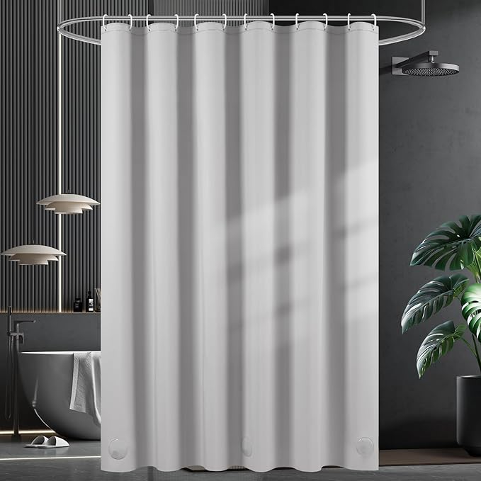 UFRIDAY Grey Shower Curtain Liner Premium PEVA 72 x72 inch,Heavy Duty Shower Curtain with 3 Weighted Magnets, Plastic Waterproof Grey Shower Curtains for Bathroom with 12 Hooks