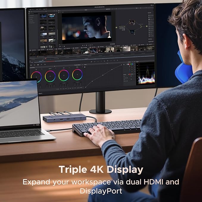 UGREEN 12 in 1 Triple 4K Docking Station with 2 HDMI, DP, 2x10G USB C, 2×USB-A2.0, 100W PD, SD/TF, 1000Mbps Ethernet, 3.5MM Audio, Revodok Pro USBC Hub Multiple Adapter for DELL, HP and More