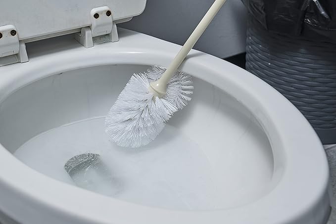 Toilet Bowl Brushes with Lip Beige, Multi Pack Toilet Brush Scrub Under Rim, Bathroom Cleaner Scrubber, Heavy Duty Bristles Scrub Brush (3)