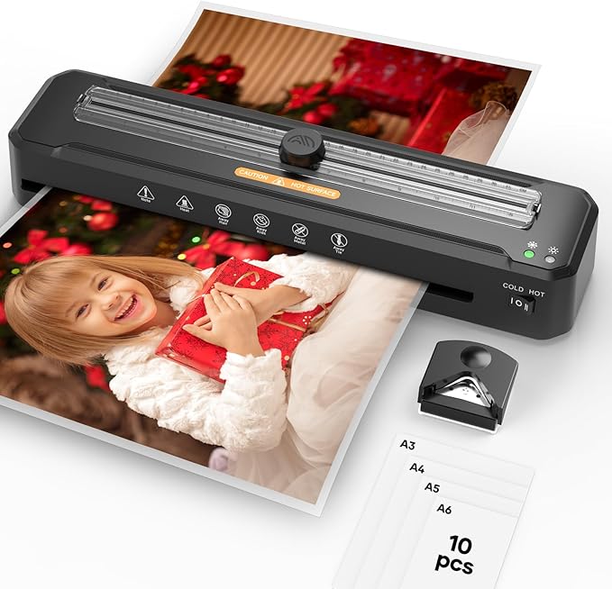 Laminator Machine 13-Inch,A3 Laminator Thermal with10 Laminating Sheets,Cold with Paper Trimmer Corner Rounder, High-Speed Jam-Free, Low-Noise Laminating Machine(Black)