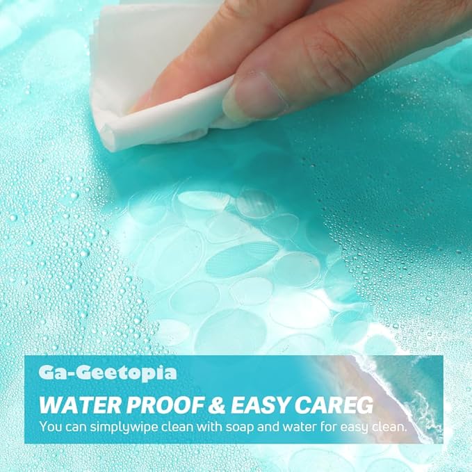 Ga-Geetopia EVA Teal Thin Shower Curtain Liner, Pebble Pattern 72x72 Inch Lightweight Plastic Bathroom Shower Showroom Inner Curtain with Rustproof Metal Grommets and Weighted Magnets(NO Hooks)