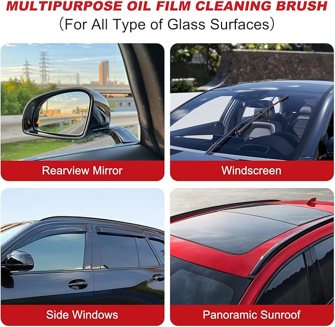 2Pack Automotive Oil Film Cleaning Brush, Cars Clear Vision Glass Cleaner for Car Windows,Anti-Rain&Anti-Fog Windshield Cleaner Tool to Improve Clarity and Visibility,Car Glass Oil Film Remover