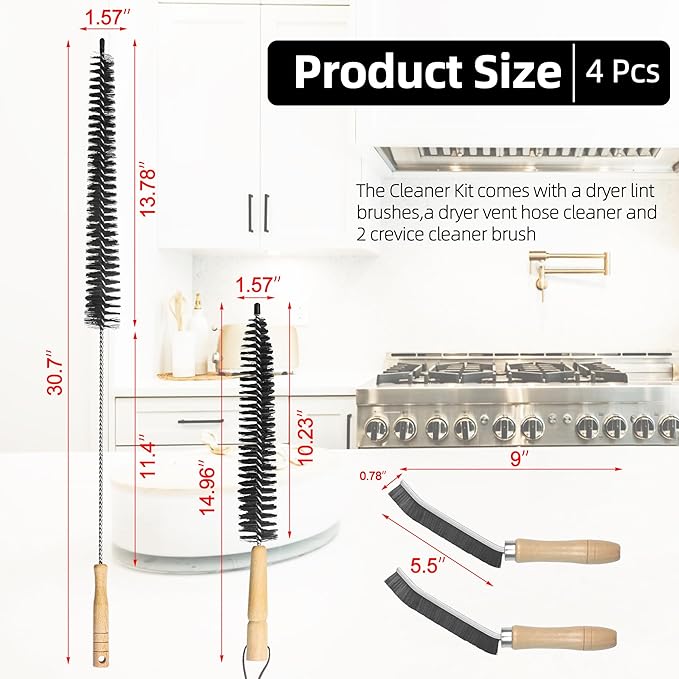 Dryer Lint Brush Vent Cleaner Kit,Included 1Pc 29.5" Refrigerator Coil Cleaning Brushes,2Pc Crevice Cleaning Brush and 1Pc 15" Dryer Vent Hose Cleaner, Washing Machine Cleaning Tools for Household