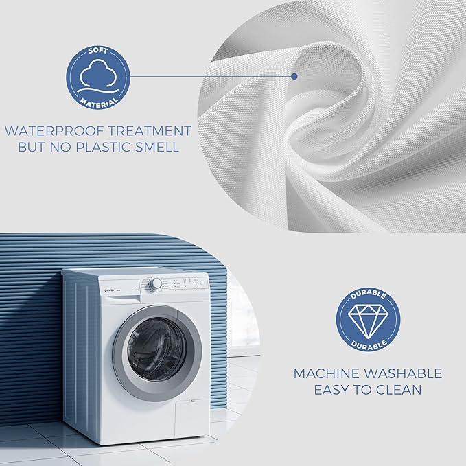 downluxe Waterproof Fabric Shower Curtain Liner, Soft Cloth Shower Liner with 3 Magnets, Machine Washable & Hotel Quality Bathroom Curtain, 72" W x 78" L, White