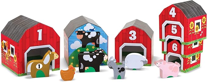 Melissa & Doug Nesting and Sorting Barns and Animals with 6 Numbered Barns and Matching Wooden Animals