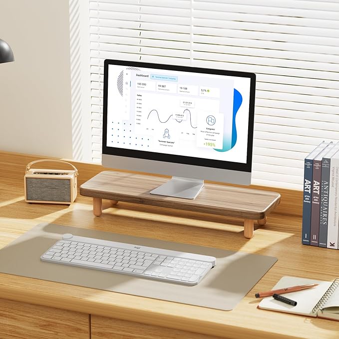 Monitor Stand Riser, 24 Inch Wood Desk Organizer with Monitor Stand & Storage Computer Monitor and Laptop Riser Multifunctional Laptop Stand Desk Organizer for Office Home Screen/Laptop/PC (Light Walnut)